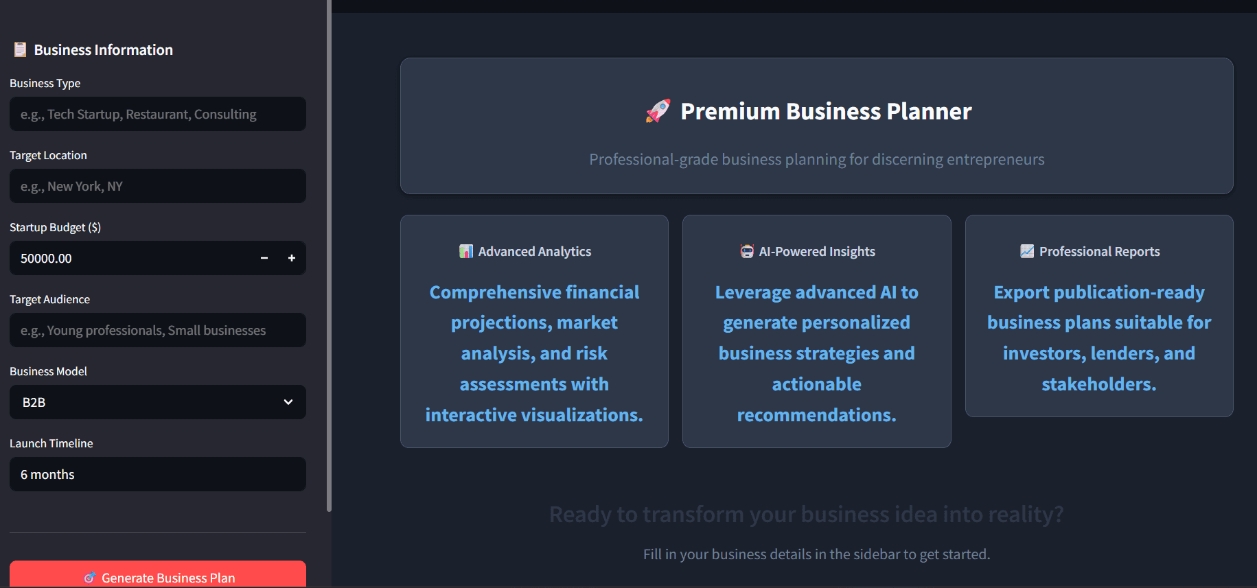 Premium Business Planner with AI-Driven Analytics